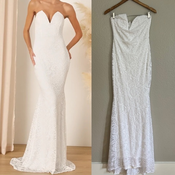 Passionate Charisma White Lace Strapless Mermaid Maxi Dress - Picture 1 of 6